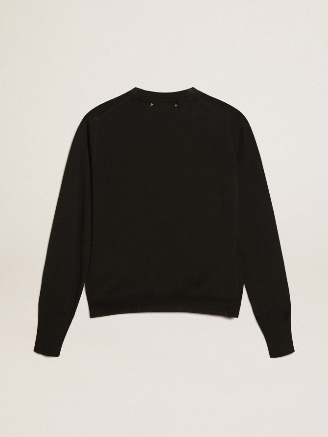 Women’s round-neck sweater in black wool - Image 5