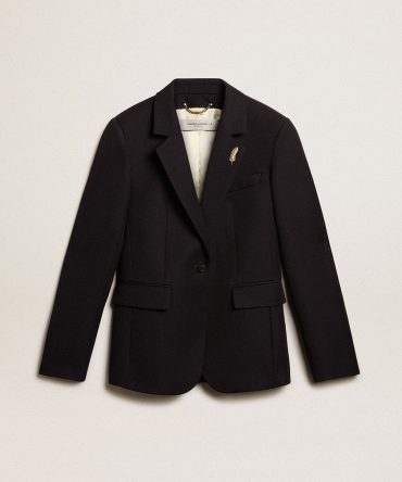 Women’s single-breasted blazer in dark blue wool gabardine