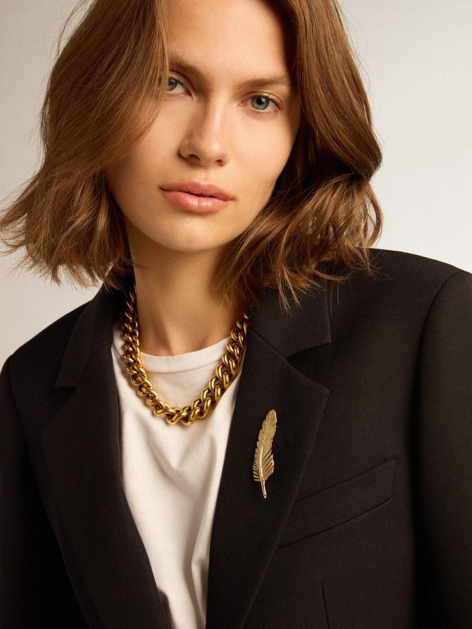 Women’s single-breasted blazer in dark blue wool gabardine - Image 2