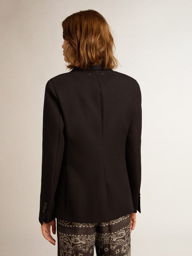 Women’s single-breasted blazer in dark blue wool gabardine - Image 4