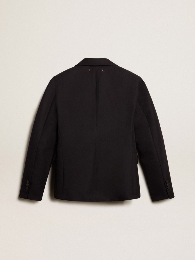 Women’s single-breasted blazer in dark blue wool gabardine - Image 6