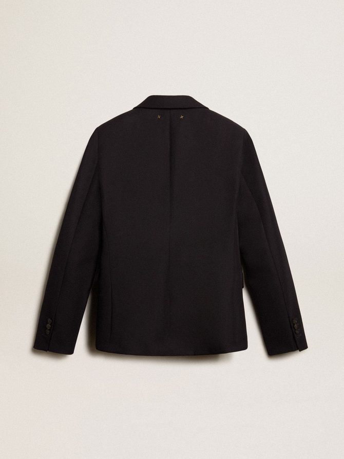 Women’s single-breasted blazer in dark blue wool gabardine - Image 7