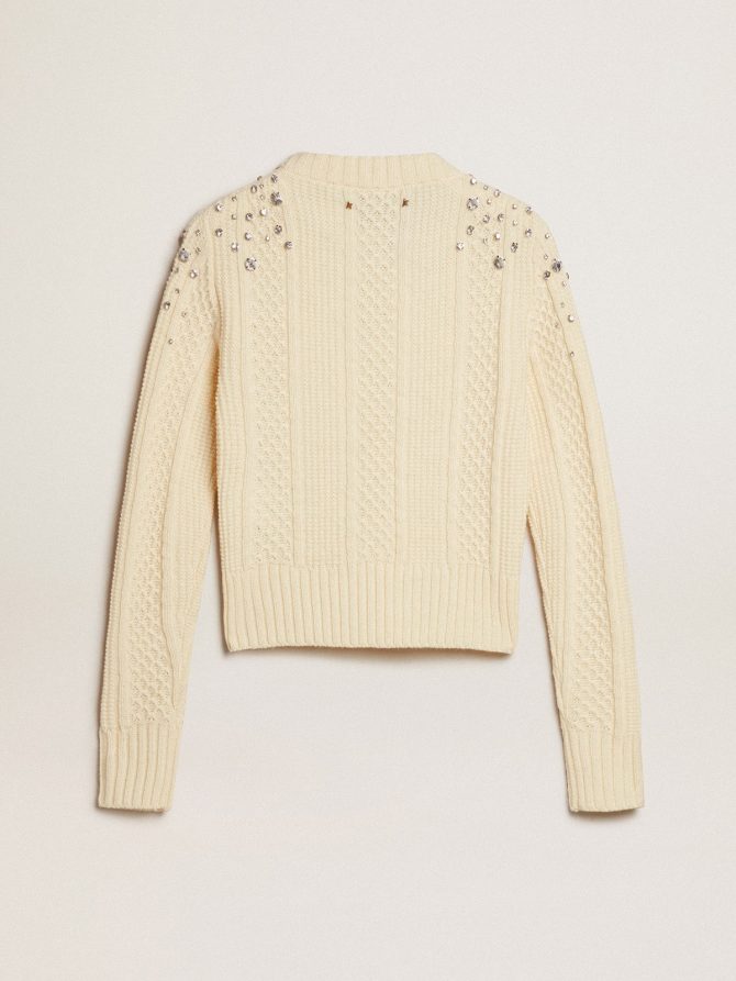 Women’s cropped worn-white sweater with decorative crystals - Image 6