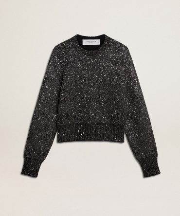 Women’s black wool blend cropped sweater with all-over sequins