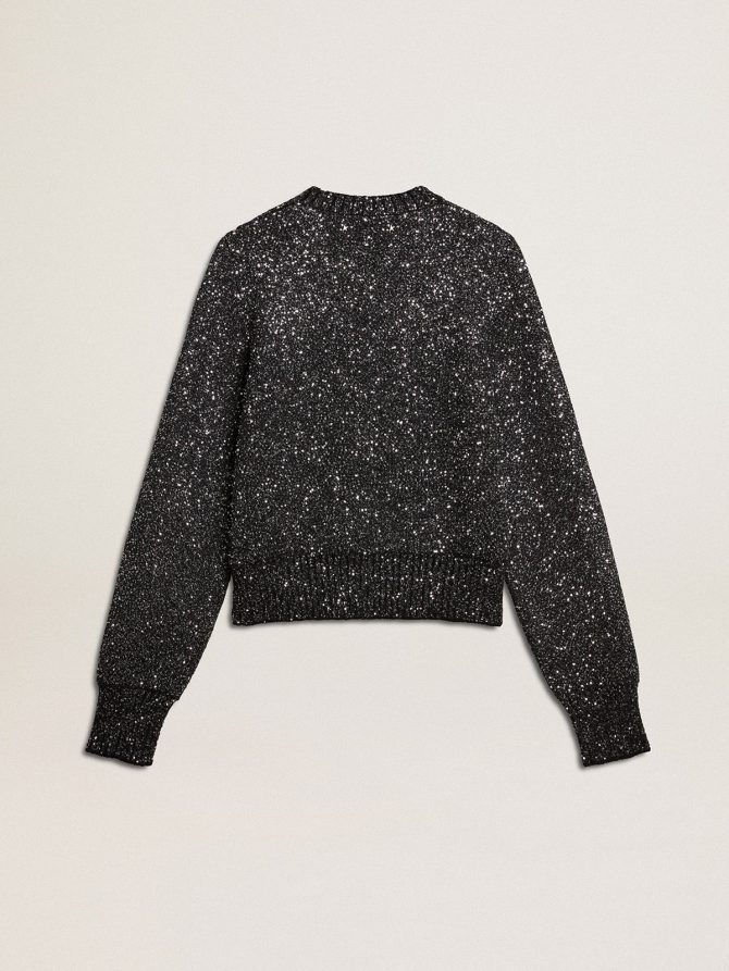 Women’s black wool blend cropped sweater with all-over sequins - Image 6