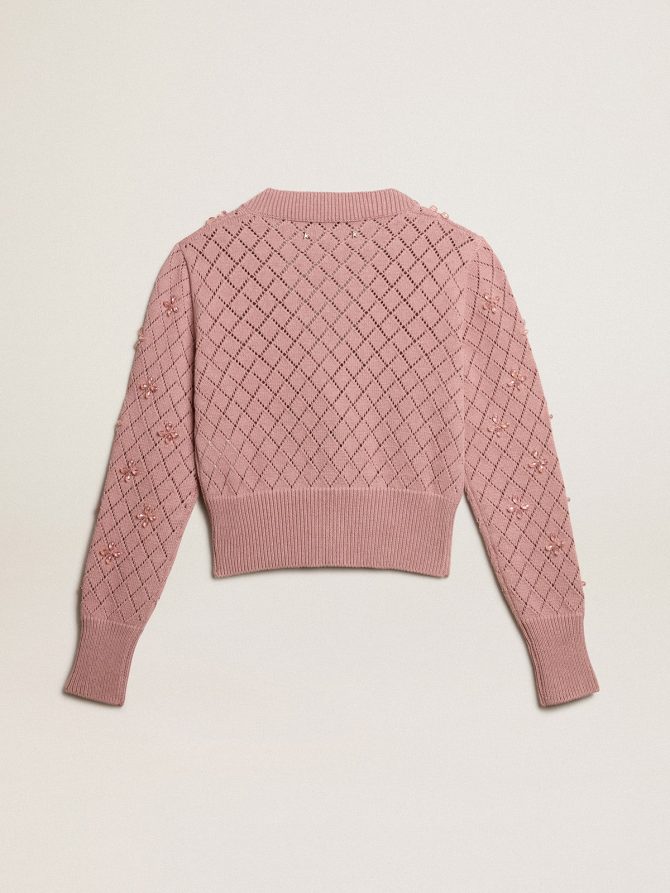 Openwork cotton cropped cardigan with decorative crystals - Image 6
