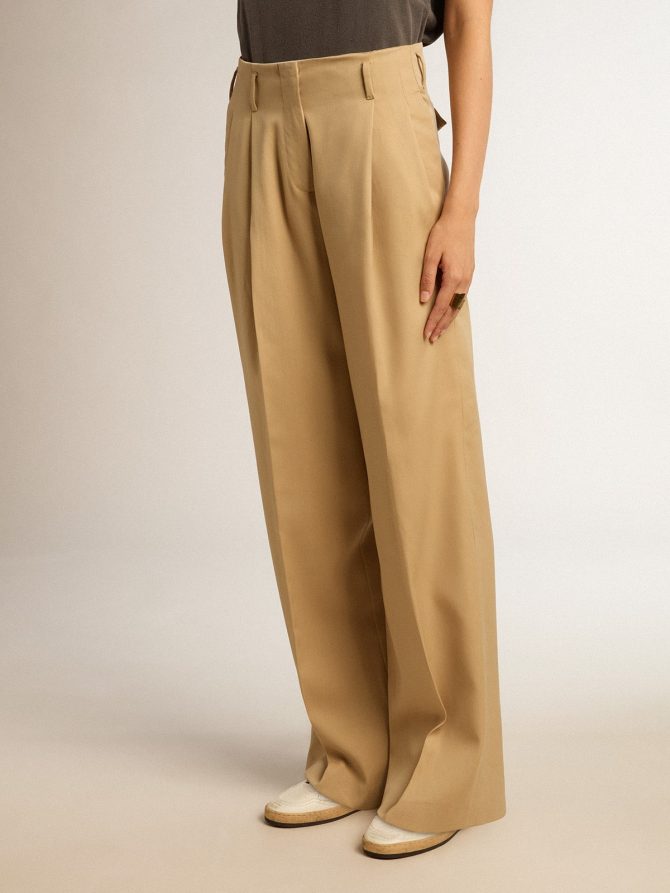 Women’s wool gabardine pants in sand - Image 2
