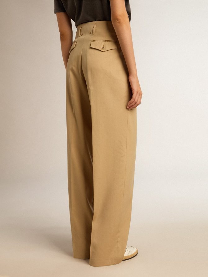 Women’s wool gabardine pants in sand - Image 4