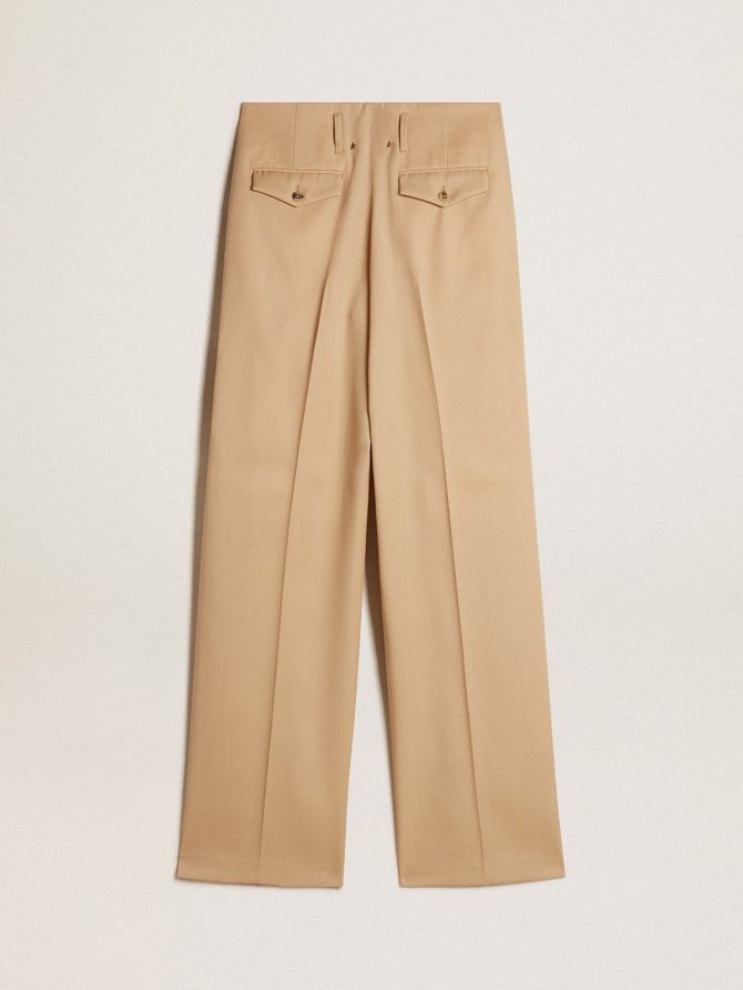 Women’s wool gabardine pants in sand - Image 6