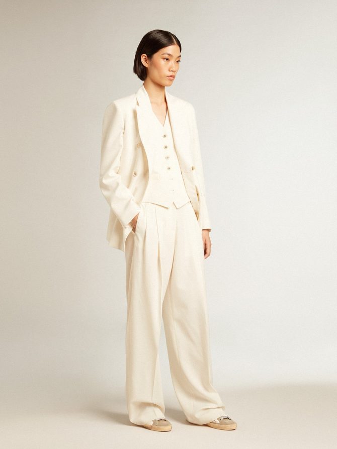 Women’s joggers in aged white wool blend - Image 3