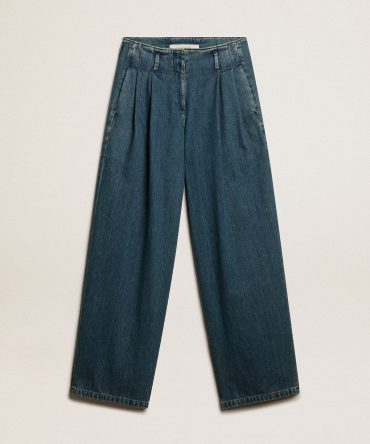 Women’s blue cotton pleated pants
