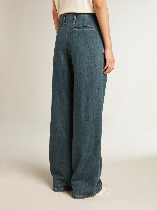 Women’s blue cotton pleated pants - Image 4