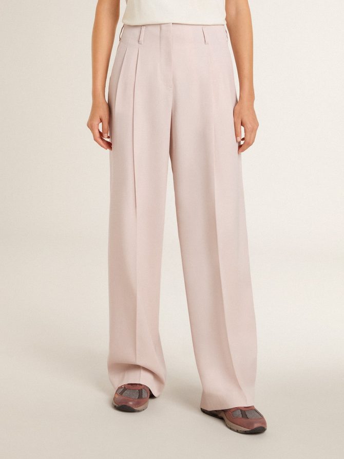Women’s pants in pink tailored wool fabric - Image 2