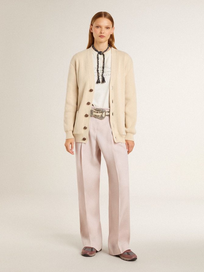Women’s pants in pink tailored wool fabric - Image 3
