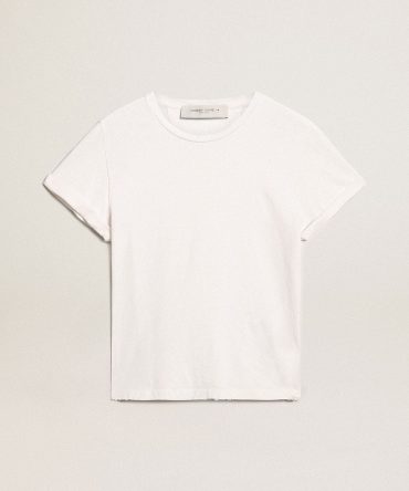 Distressed regular-fit women’s T-shirt in white