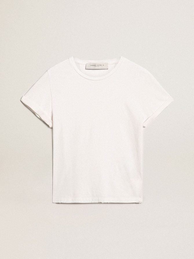 Distressed regular-fit women’s T-shirt in white