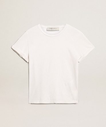 Distressed slim-fit women’s T-shirt in white