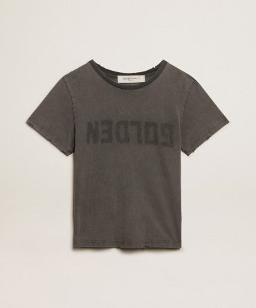 Distressed slim-fit T-shirt in anthracite gray