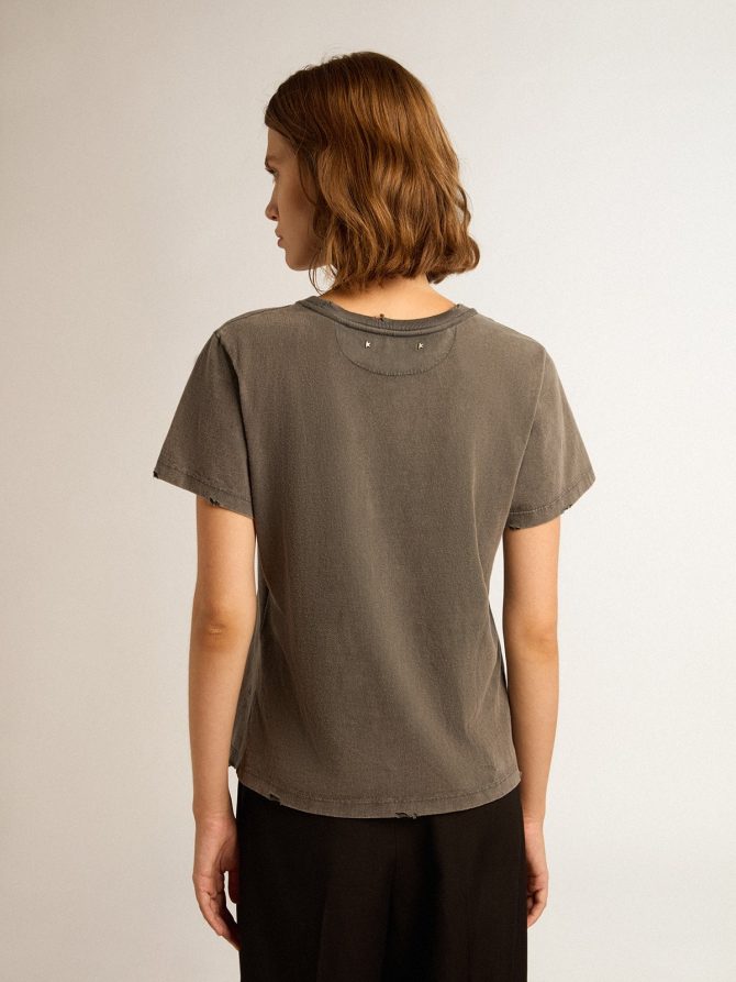 Distressed slim-fit T-shirt in anthracite gray - Image 4