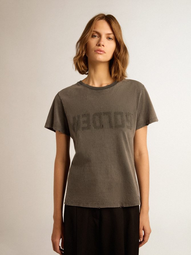 Distressed slim-fit T-shirt in anthracite gray - Image 5
