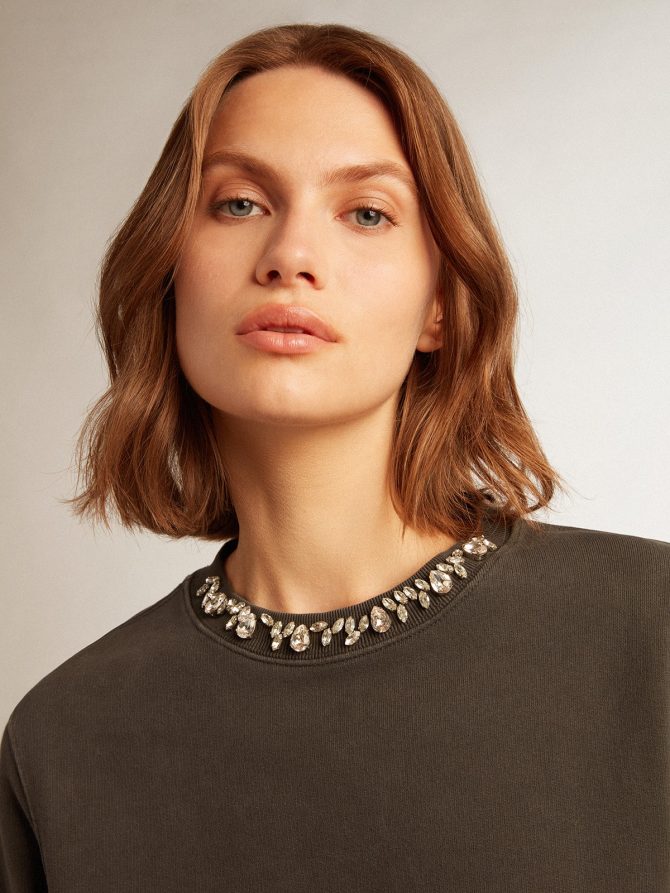 Women’s anthracite gray sweatshirt with crystals - Image 5