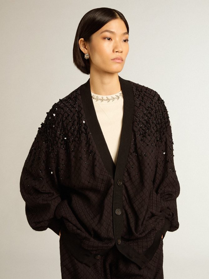 Women’s black cardigan with shaded embroidery - Image 2