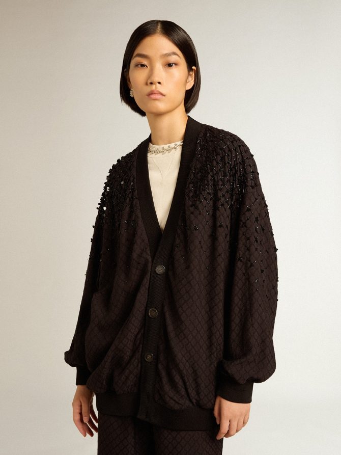 Women’s black cardigan with shaded embroidery - Image 5