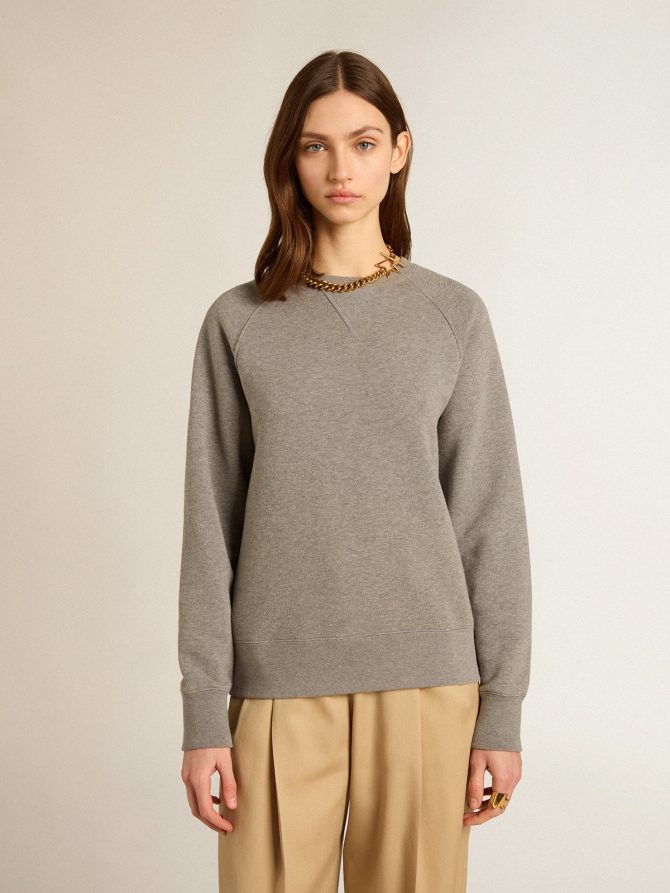 Gray melange cotton sweatshirt with manifesto on the back - Image 5