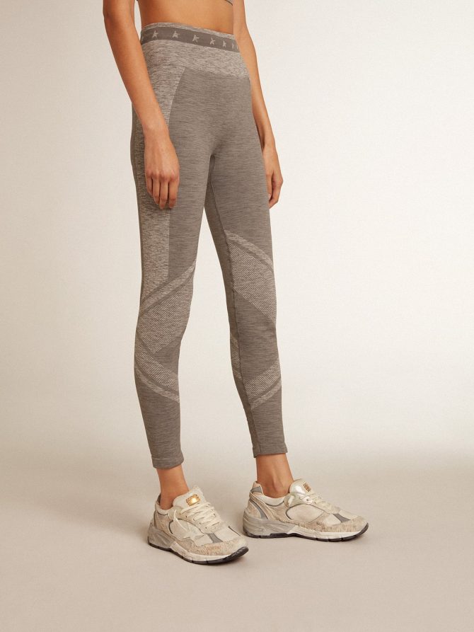Women’s gray melange leggings with mixed stitching - Image 2