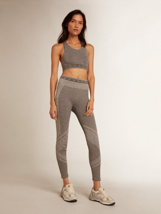 Women’s gray melange leggings with mixed stitching - Image 3
