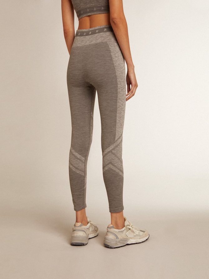 Women’s gray melange leggings with mixed stitching - Image 4