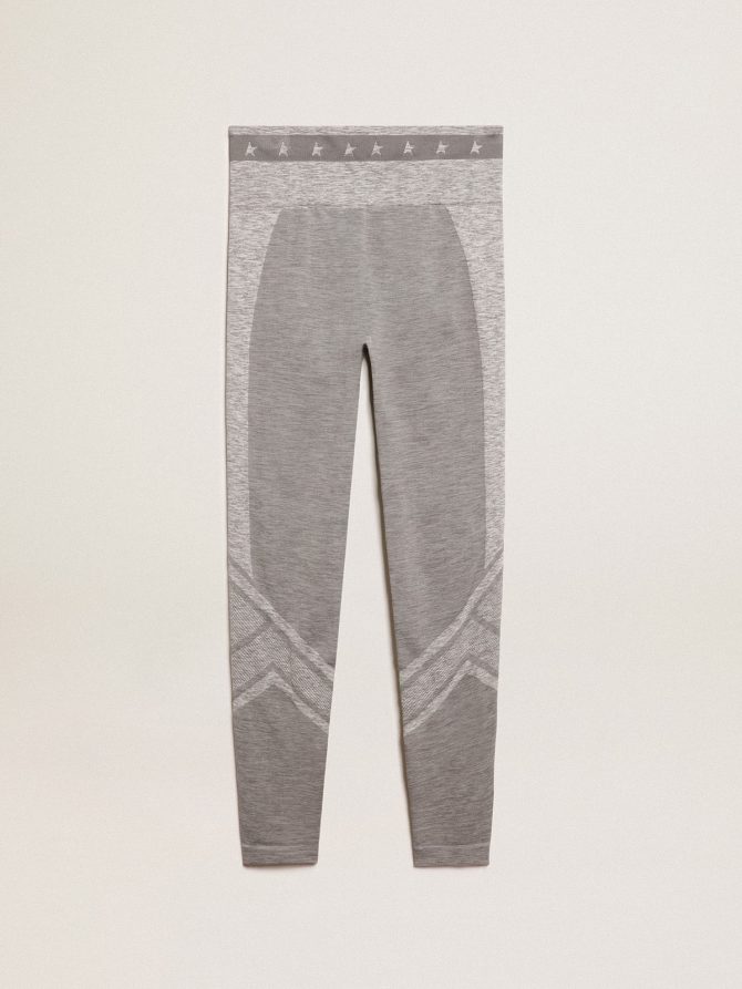 Women’s gray melange leggings with mixed stitching - Image 5