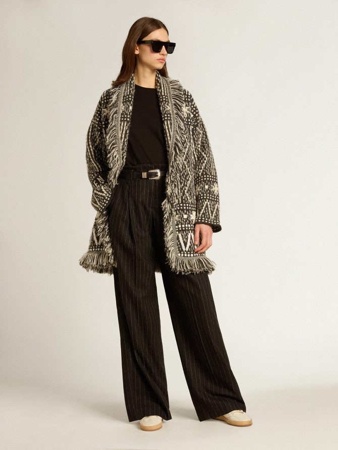 Cardigan with belt and dark gray Fair Isle pattern - Image 3