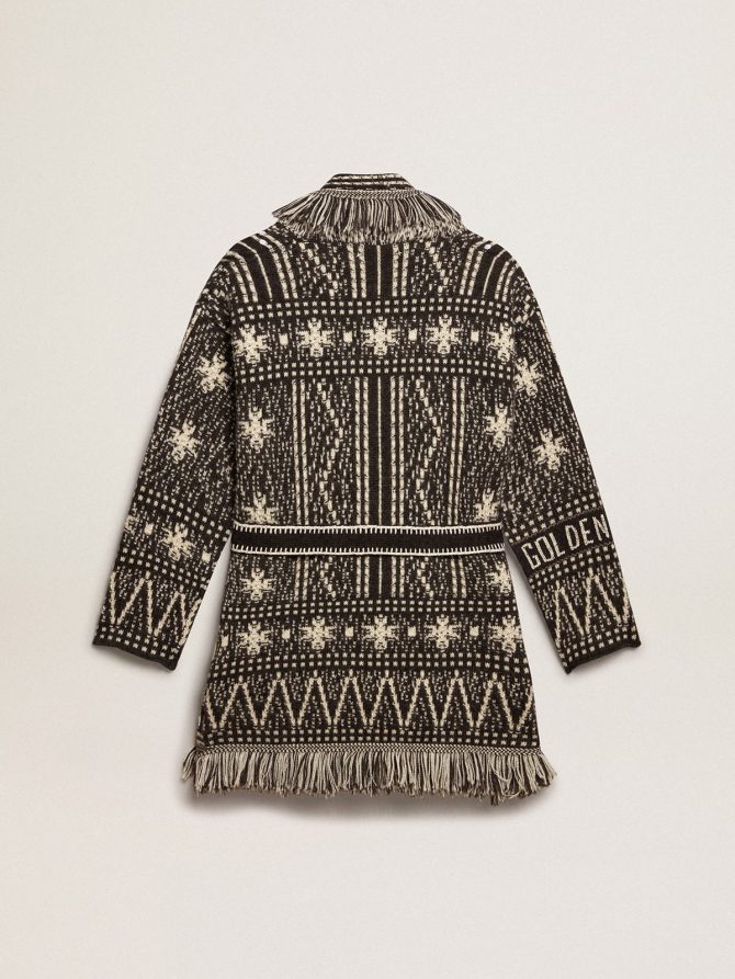 Cardigan with belt and dark gray Fair Isle pattern - Image 6