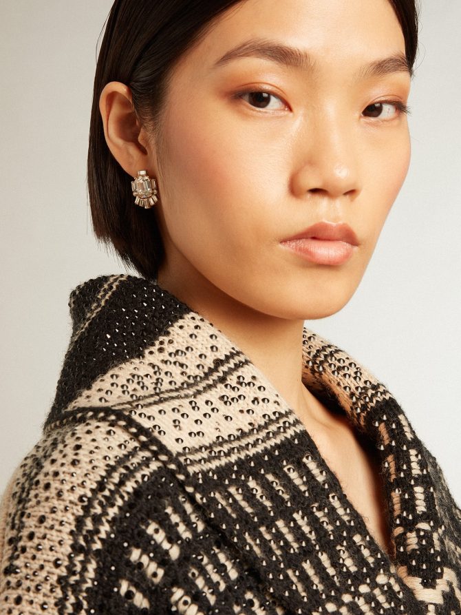 Women’s cardigan in ecru wool with jacquard design and belt - Image 5