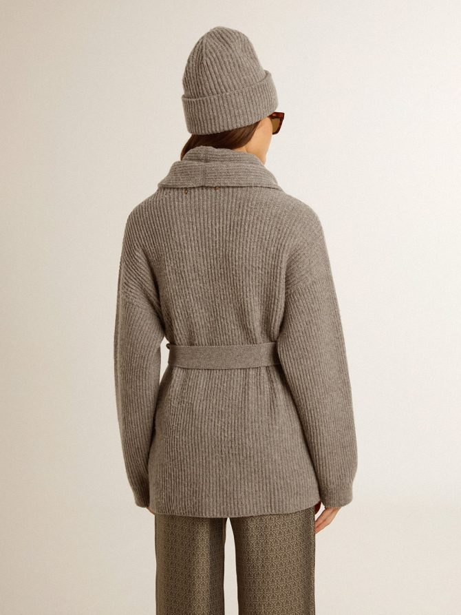 Women’s cardigan in gray melange wool with embroidery on the front - Image 5
