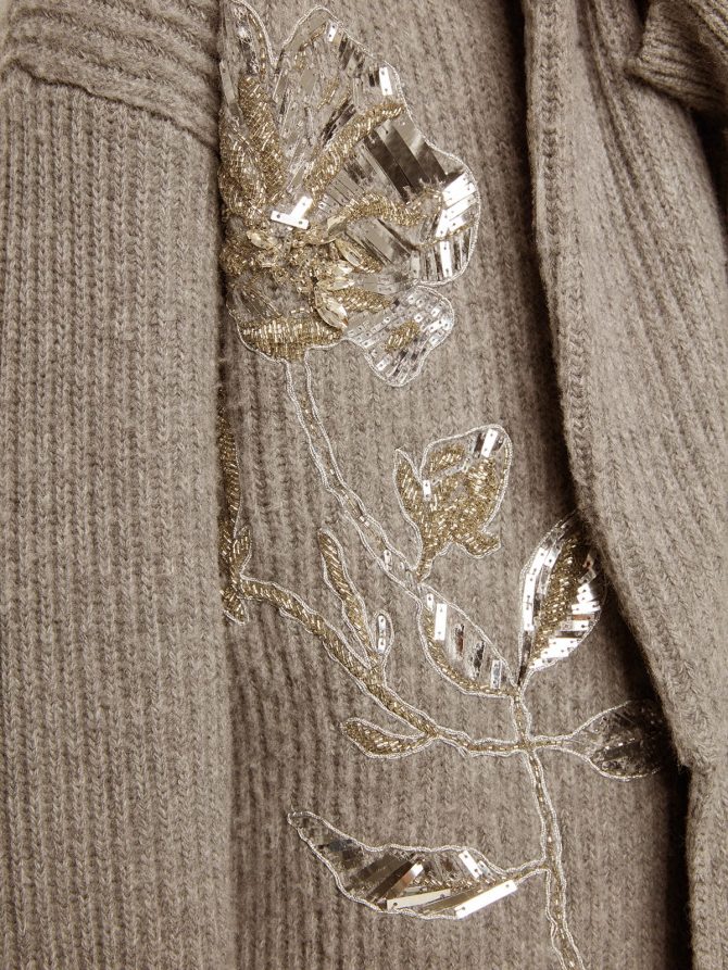 Women’s cardigan in gray melange wool with embroidery on the front - Image 6