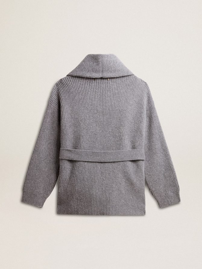 Women’s cardigan in gray melange wool with embroidery on the front - Image 7