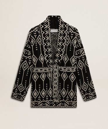 Women’s black cardigan with belt and crystals