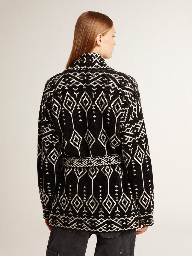 Women’s black cardigan with belt and crystals - Image 4