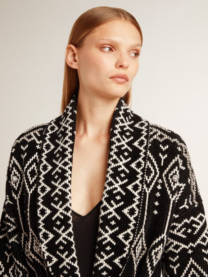 Women’s black cardigan with belt and crystals - Image 5