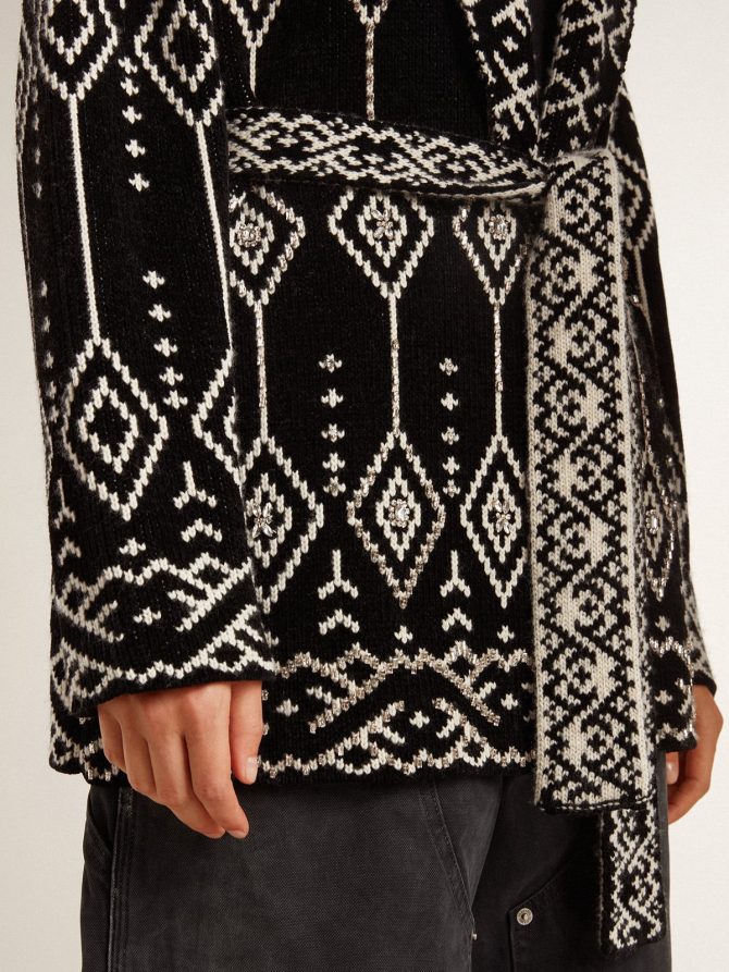 Women’s black cardigan with belt and crystals - Image 6
