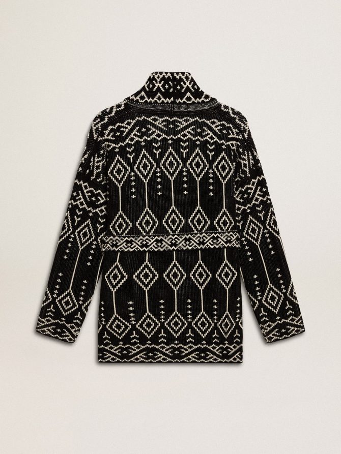 Women’s black cardigan with belt and crystals - Image 7