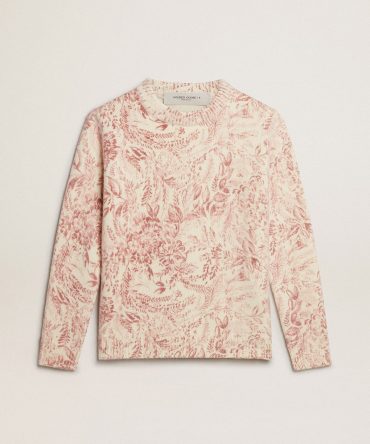 Women’s round-neck sweater in wool with all-over toile de jouy pattern