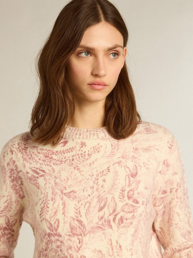 Women’s round-neck sweater in wool with all-over toile de jouy pattern - Image 2