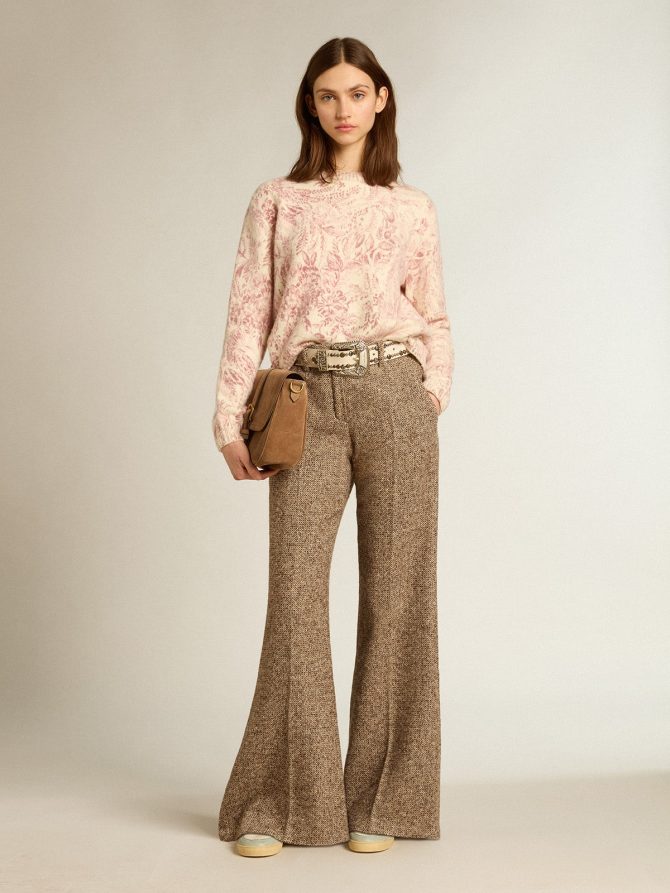Women’s round-neck sweater in wool with all-over toile de jouy pattern - Image 3