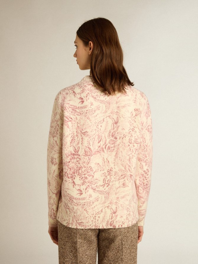 Women’s round-neck sweater in wool with all-over toile de jouy pattern - Image 4