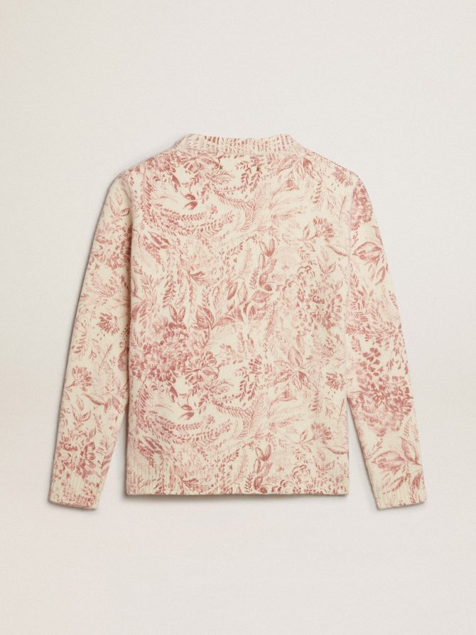Women’s round-neck sweater in wool with all-over toile de jouy pattern - Image 6