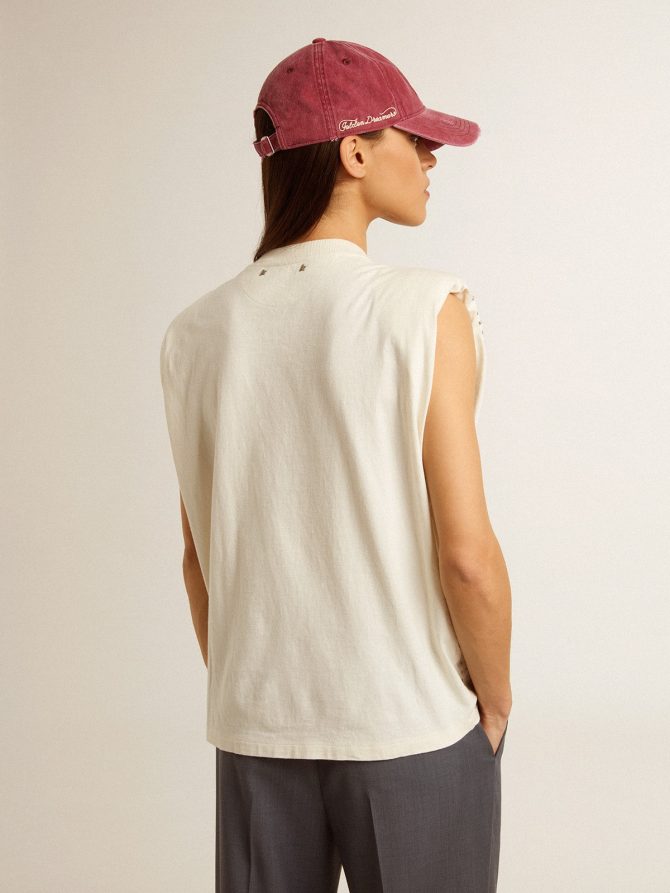 Aged white sleeveless T-shirt embellished with crystals - Image 4