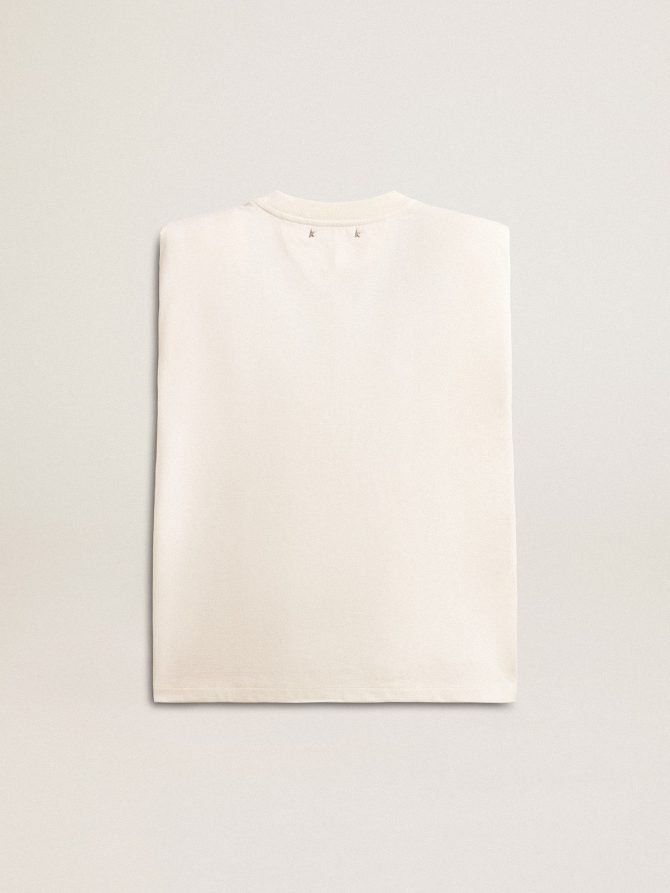 Aged white sleeveless T-shirt embellished with crystals - Image 6